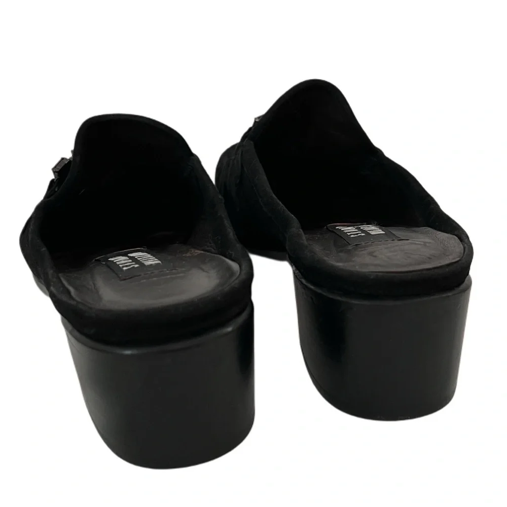 Stuart Weitzman Black Suede Genuine Leather Mules Loafers block heels 8.5 - Picture 5 of 10